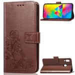 Lucky Clover Pressed Flowers Pattern Leather Case for Galaxy M20, with Holder & Card Slots & Wallet & Hand Strap (Brown)