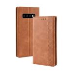 Magnetic Buckle Retro Crazy Horse Texture Horizontal Flip Leather Case for Galaxy S10 (5G), with Holder & Card Slots & Photo Frame(Brown)