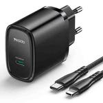 Yesido YC57BL PD 20W USB-C / Type-C Port Quick Charger with Type-C to 8 Pin Cable, EU Plug (Black)