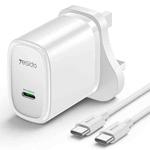 Yesido YC76C PD 20W USB-C / Type-C Port Quick Charger with Type-C to Type-C Cable, UK Plug (White)