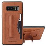 Fierre Shann For Galaxy Note 8 Full Coverage Protective Leather Case with Holder & Card Slot(Brown)