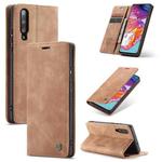 CaseMe-013 Multifunctional Retro Frosted Horizontal Flip Leather Case for Galaxy A70, with Card Slot & Holder & Zipper Wallet & Photo Frame(Brown)
