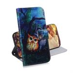 Oil Painting Owl Pattern Coloured Drawing Horizontal Flip Leather Case for Galaxy M10 / A10, with Holder & Card Slots & Wallet