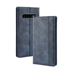 Magnetic Buckle Retro Texture Horizontal Flip Leather Case for Galaxy S10+, with Holder & Card Slots & Wallet (Blue)