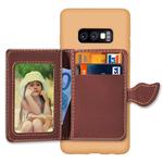 Leaf Magnetic Snap Litchi Texture TPU Protective Case for Galaxy S10e, with Card Slots & Holder & Wallet (Brown)