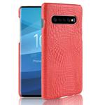 Shockproof Crocodile Texture PC + PU Case for Galaxy S10+ (Red)