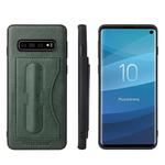 Fierre Shann Full Coverage Protective Leather Case for Galaxy S10+,  with Holder & Card Slot (Green)