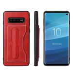 Fierre Shann Full Coverage Protective Leather Case for Galaxy S10+,  with Holder & Card Slot (Red)