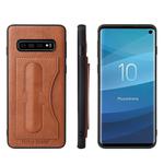 Fierre Shann Full Coverage Protective Leather Case for Galaxy S10+,  with Holder & Card Slot (Brown)