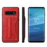 Fierre Shann Full Coverage Protective Leather Case for Galaxy S10,  with Holder & Card Slot (Red)