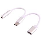 USB-C / Type-C Male to 3.5mm Female & Type-C Female Audio Adapter(Silver)