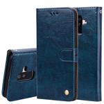 Business Style Oil Wax Texture Horizontal Flip Leather Case for Galaxy A6 Plus (2018), with Holder & Card Slots & Wallet (Blue)
