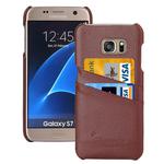 For Galaxy S7 / G930 Litchi Texture Fashion Genuine Leather Back Cover Case with Card Slots(Brown)