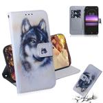 White Wolf Pattern Coloured Drawing Horizontal Flip Leather Case for Sony Xperia 1, with Holder & Card Slots & Wallet