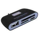 Micro SD + SD + USB 2.0 + Micro USB Port to Micro USB OTG Smart Card Reader Connection Kit with LED Indicator Light(Black)
