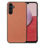 For Samsung Galaxy A14 5G Carbon Fiber Texture Leather Back Cover Phone Case(Brown)