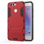 Shockproof PC + TPU Case for Huawei Nova 2 Plus, with Holder(Red)