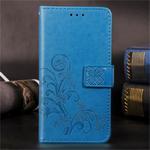 Lucky Clover Pressed Flowers Pattern Leather Case for Huawei Honor 9X Pro, with Holder & Card Slots & Wallet & Hand Strap(Blue)
