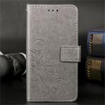 Lucky Clover Pressed Flowers Pattern Leather Case for Huawei Honor 9X Pro, with Holder & Card Slots & Wallet & Hand Strap(Gray)