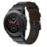 Canvas and Leather Watch Band for Garmin Fenix5x Plus Fenix3, Wrist Strap Size:150+110mm(Brown)