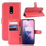 Litchi Texture Horizontal Flip Leather Case for OnePlus 7, with Holder & Card Slots & Wallet(Red)