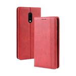 Magnetic Buckle Retro Crazy Horse Texture Horizontal Flip Leather Case for OnePlus 7, with Holder & Card Slots & Photo Frame(Red)