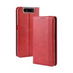 Magnetic Buckle Retro Crazy Horse Texture Horizontal Flip Leather Case for Galaxy A80 / A90, with Holder & Card Slots & Photo Frame(Red)