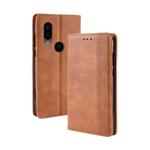 Magnetic Buckle Retro Crazy Horse Texture Horizontal Flip Leather Case for Motorola MOTO One Vision, with Holder & Card Slots & Photo Frame(Brown)