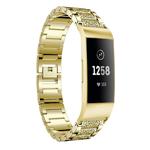 Diamond-studded Solid Stainless Steel Watch Band for Fitbit Charge 3(Gold)