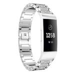 Diamond-studded Solid Stainless Steel Watch Band for Fitbit Charge 3(Silver)