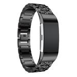 Diamond-studded Solid Stainless Steel Watch Band for Fitbit Charge 2(Black)