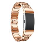 Diamond-studded Solid Stainless Steel Watch Band for Fitbit Charge 2(Rose Gold)
