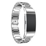 Diamond-studded Solid Stainless Steel Watch Band for Fitbit Charge 2(Silver)
