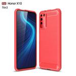For Huawei Honor X10 Brushed Texture Carbon Fiber TPU Case(Red)