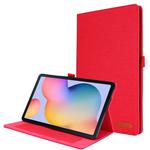 For Samsung Galaxy Tab S6 Lite Horizontal Flip TPU + Fabric PU Leather Protective Case with Name Card Clip(Red)