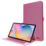 For Samsung Galaxy Tab S6 Lite Horizontal Flip TPU + Fabric PU Leather Protective Case with Name Card Clip(Rose Red)