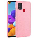 For Samsung Galaxy A21s Shockproof Crocodile Texture PC + PU Case(Pink)