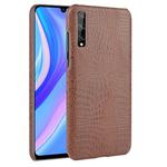 For Huawei Y8p Shockproof Crocodile Texture PC + PU Case(Brown)
