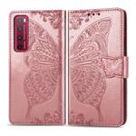 For Huawei Nova 7 Pro Butterfly Love Flower Embossed Horizontal Flip Leather Case with Bracket / Card Slot / Wallet / Lanyard(Rose Gold)