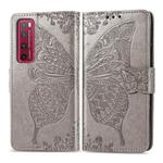For Huawei Nova 7 Pro Butterfly Love Flower Embossed Horizontal Flip Leather Case with Bracket / Card Slot / Wallet / Lanyard(Gray)