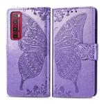 For Huawei Nova 7 Pro Butterfly Love Flower Embossed Horizontal Flip Leather Case with Bracket / Card Slot / Wallet / Lanyard(Light Purple)