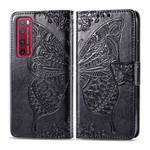 For Huawei Nova 7 Pro Butterfly Love Flower Embossed Horizontal Flip Leather Case with Bracket / Card Slot / Wallet / Lanyard(Black)