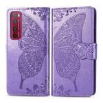 For Huawei Nova 7 Pro Butterfly Love Flower Embossed Horizontal Flip Leather Case with Bracket / Card Slot / Wallet / Lanyard(Light Purple)