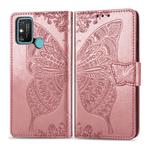 For Huawei Honor 9A Butterfly Love Flower Embossed Horizontal Flip Leather Case with Bracket / Card Slot / Wallet / Lanyard(Rose Gold)