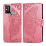 For Huawei Honor 9A Butterfly Love Flower Embossed Horizontal Flip Leather Case with Bracket / Card Slot / Wallet / Lanyard(Pink)
