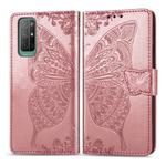 For Huawei Honor 30S Butterfly Love Flower Embossed Horizontal Flip Leather Case with Bracket / Card Slot / Wallet / Lanyard(Rose Gold)