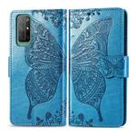 For Huawei Honor 30S Butterfly Love Flower Embossed Horizontal Flip Leather Case with Bracket / Card Slot / Wallet / Lanyard(Blue)