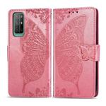 For Huawei Honor 30S Butterfly Love Flower Embossed Horizontal Flip Leather Case with Bracket / Card Slot / Wallet / Lanyard(Pink)