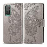 For Huawei Honor 30S Butterfly Love Flower Embossed Horizontal Flip Leather Case with Bracket / Card Slot / Wallet / Lanyard(Gray)