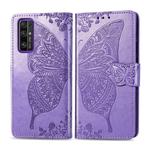 For Huawei Honor 30 Butterfly Love Flower Embossed Horizontal Flip Leather Case with Bracket / Card Slot / Wallet / Lanyard(Light Purple)